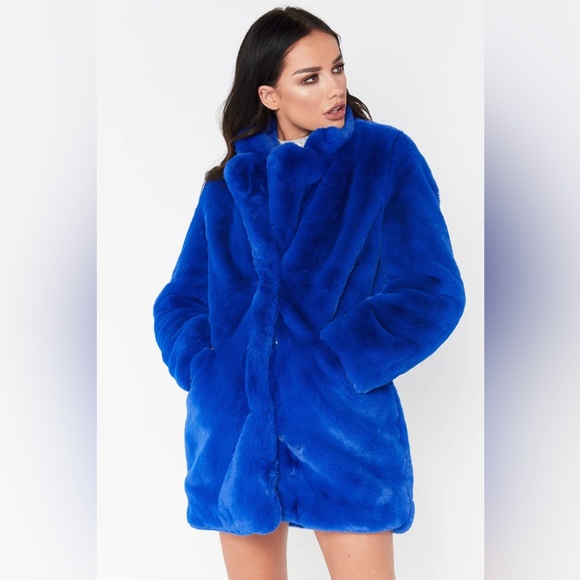Cardigan Faux Fur Coat Blue NWT - Picture 3 of 3